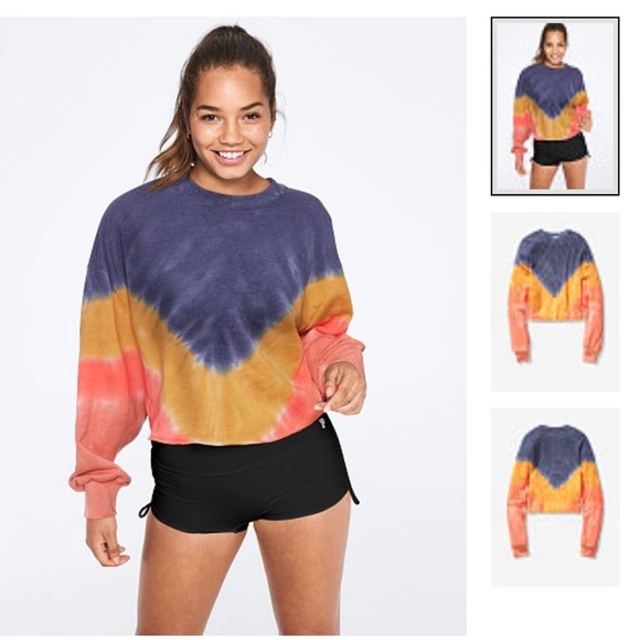 PINK drop shoulder crop crew - Picture 1 of 4